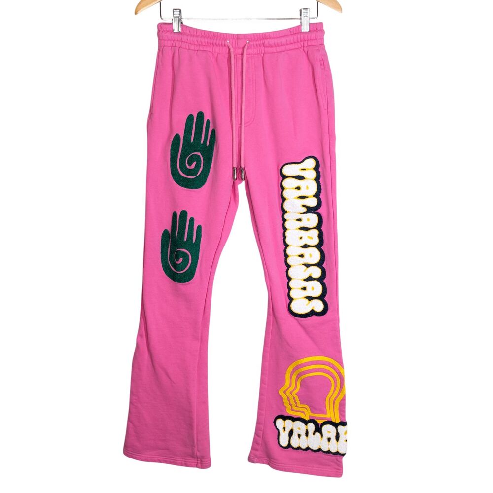 NWT Valabasas Unity Fleece Carmine Rose Flare Sweat Pants M Pink Drawstring